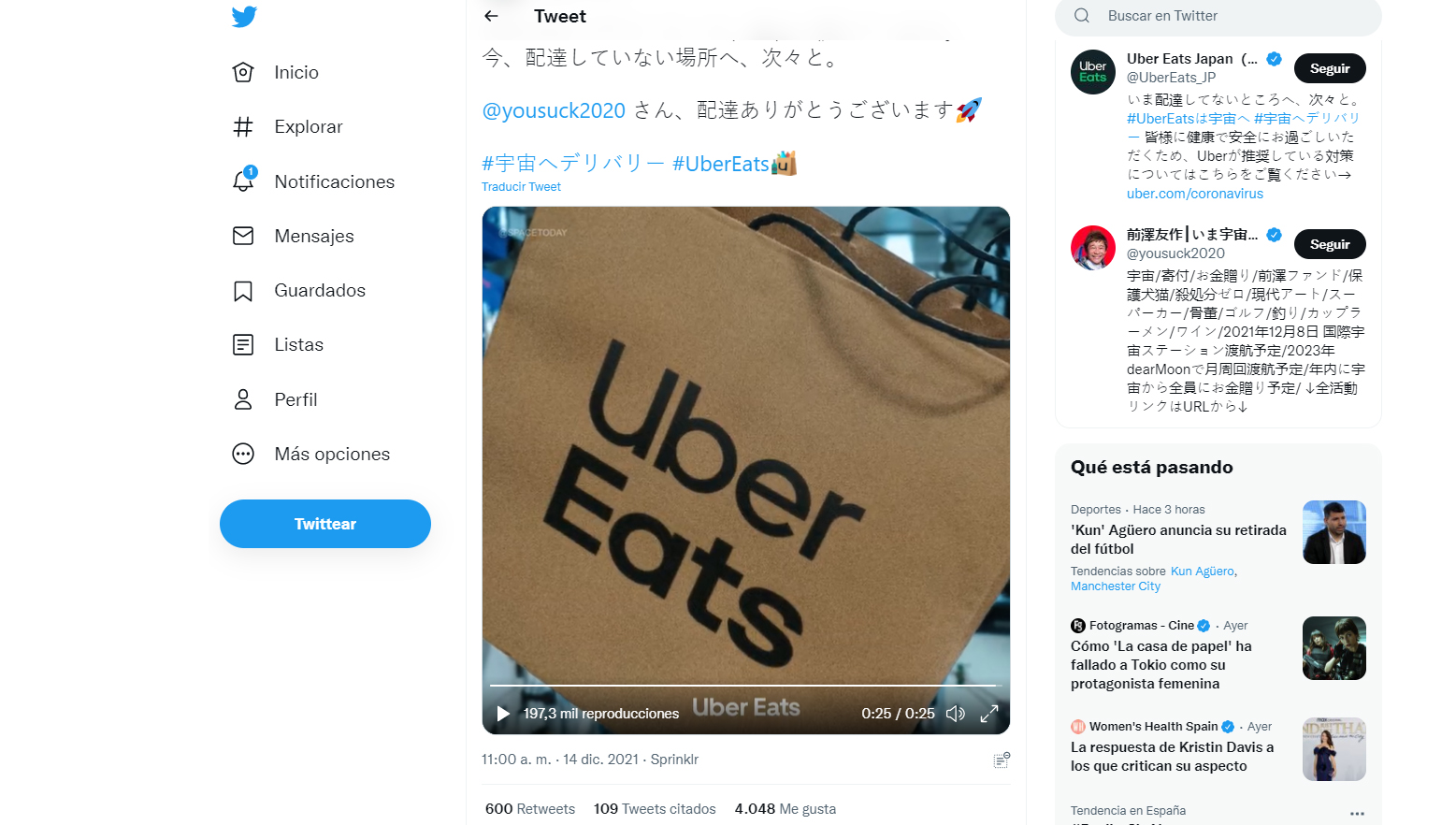 Uber Eats, primer delivery en repartir comida en el espacio